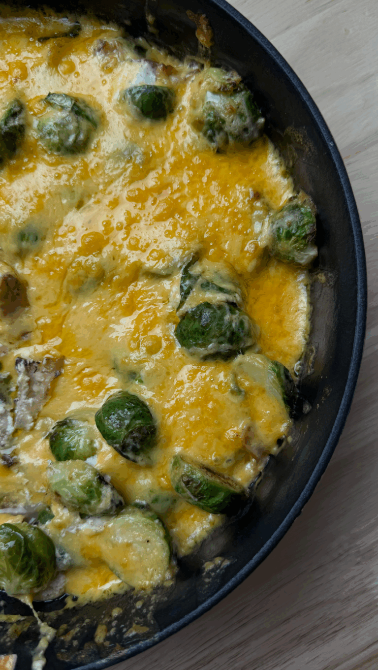 Cheesy Bacon Brussels Sprouts Skillet