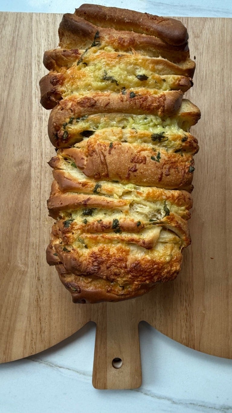 garlic butter pull apart bread fresh from oven