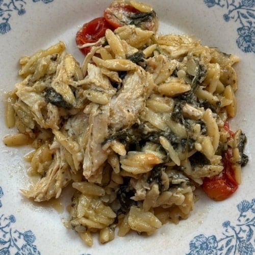 Creamy Pesto Chicken Orzo Bake