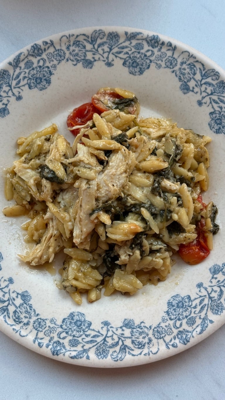 Creamy Pesto Chicken Orzo Bake