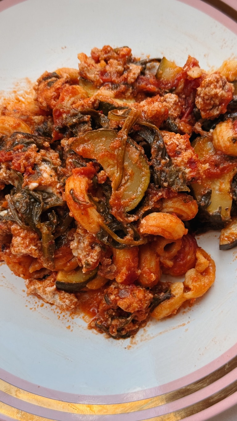 Dump-and-Bake Creamy Turkey Veggie Pasta