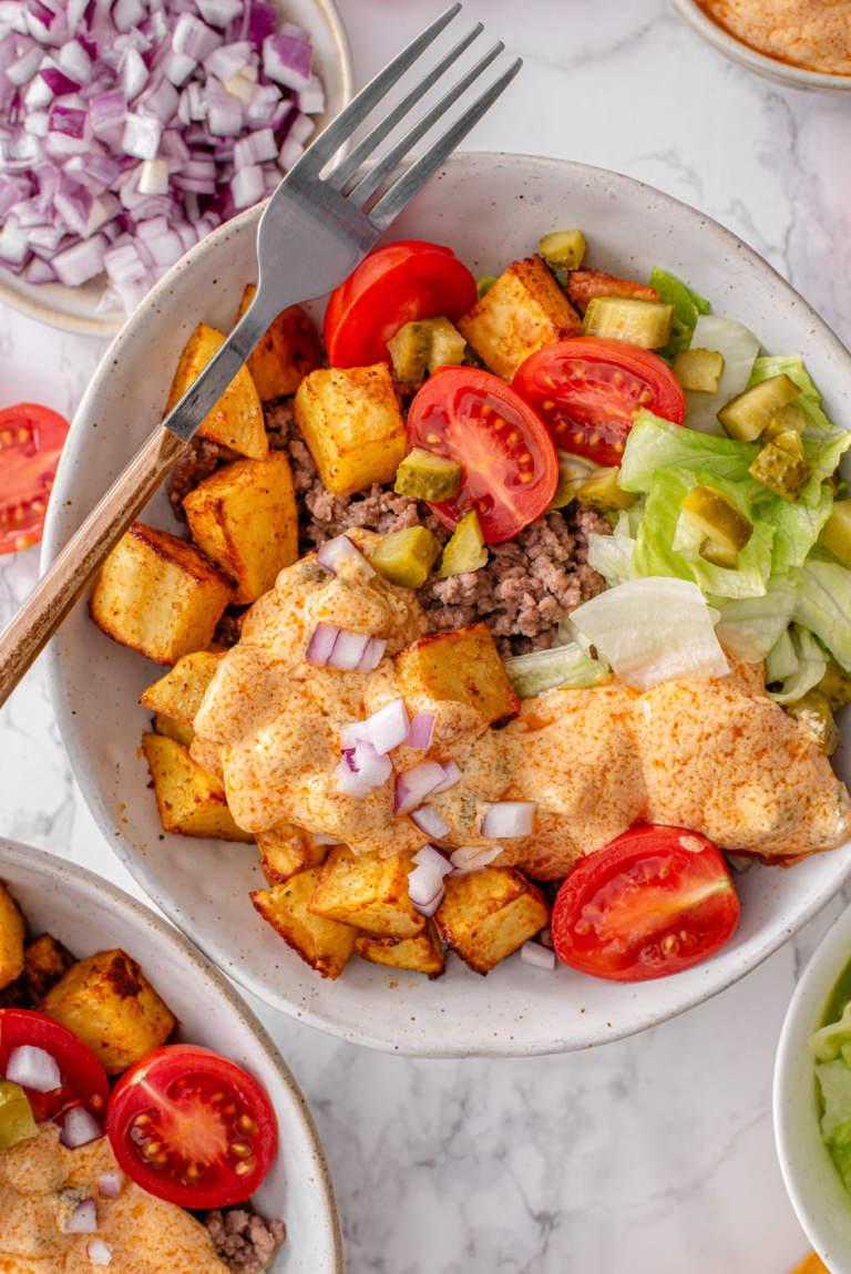 Burger Bowls with Crispy Potatoes and Special Sauce