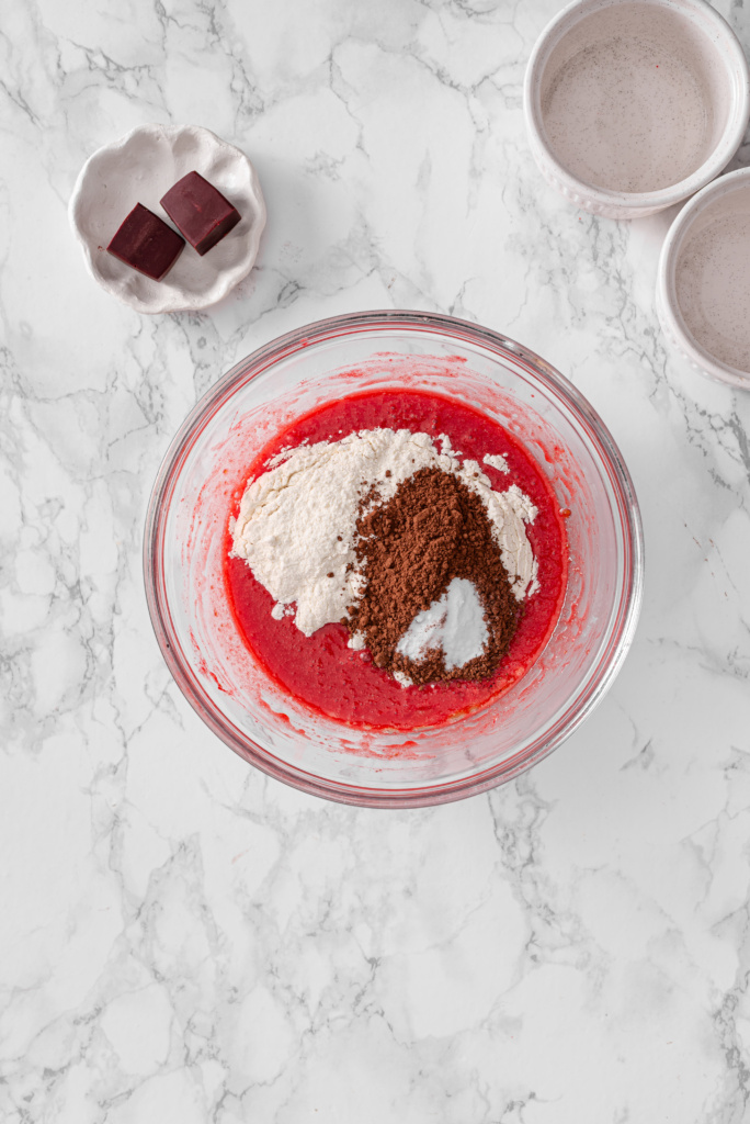 Red Velvet Lava Cake dry ingredients added