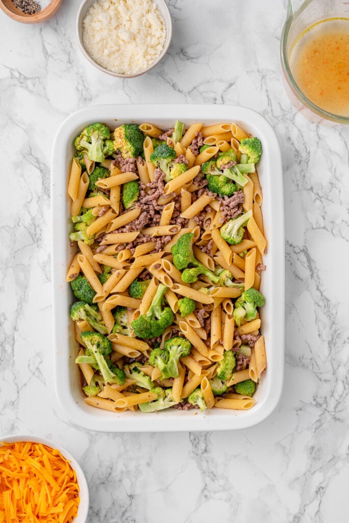 Beef and Broccoli Pasta Bake Prep .jpg